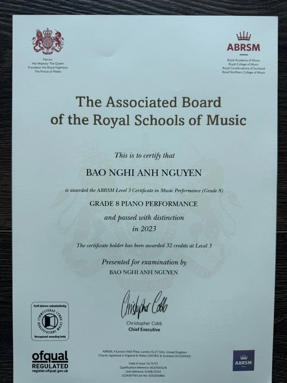 ABRSM Grade 8 Piano – Distinction (2023)